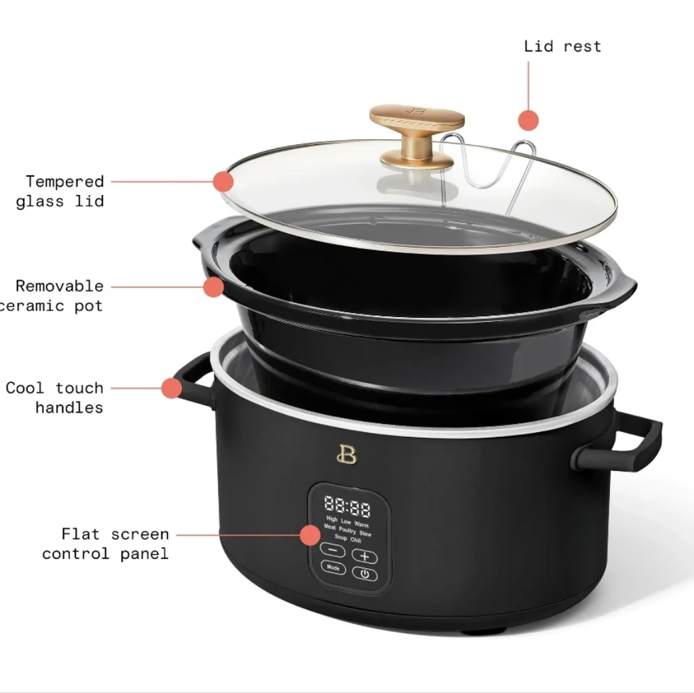 Beautiful 6 Qt Programmable Slow Cooker, Black Sesame by Drew Barrymore